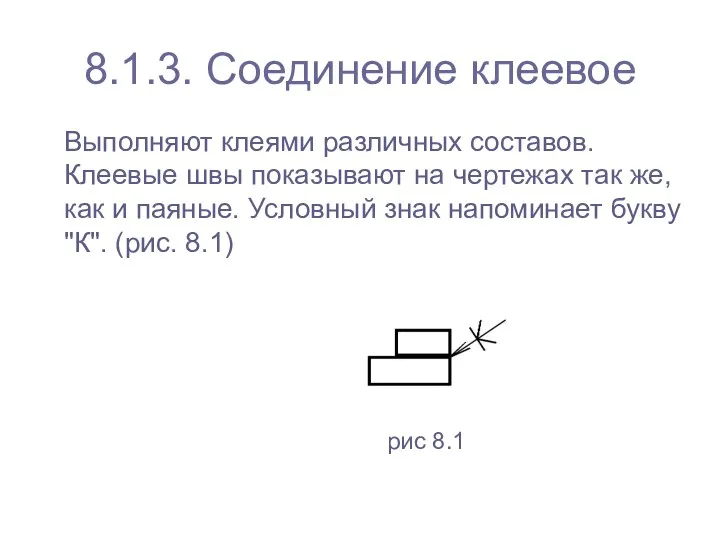 8.1.3. Соединение клеевое Выполняют клеями различных составов. Клеевые швы показывают на