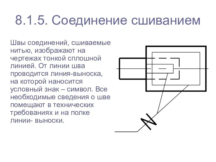 8.1.5. Соединение сшиванием Швы соединений, сшиваемые нитью, изображают на чертежах тонкой