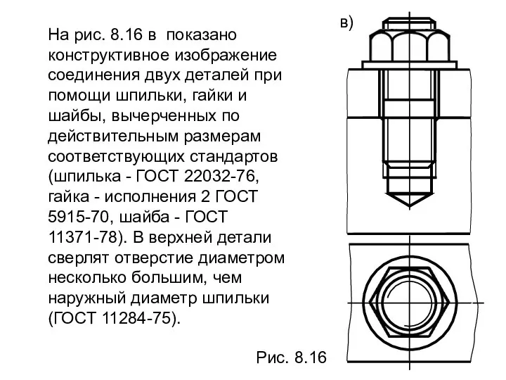 На рис. 8.16 в показано конструктивное изображение соединения двух деталей при