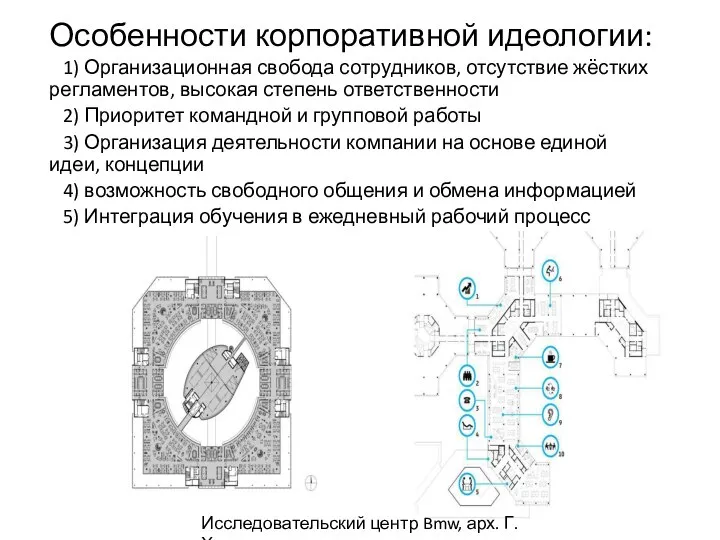 Особенности корпоративной идеологии: 1) Организационная свобода сотрудников, отсутствие жёстких регламентов, высокая