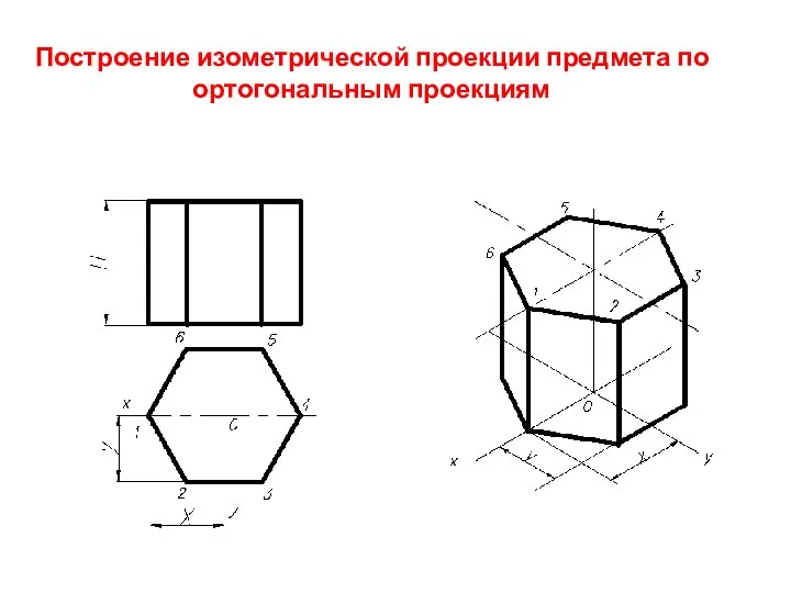 Построение изометрической проекции предмета по ортогональным проекциям