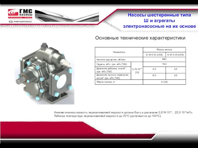 Насосы шестеренные типа Ш и агрегаты электронасосные на их основе Основные