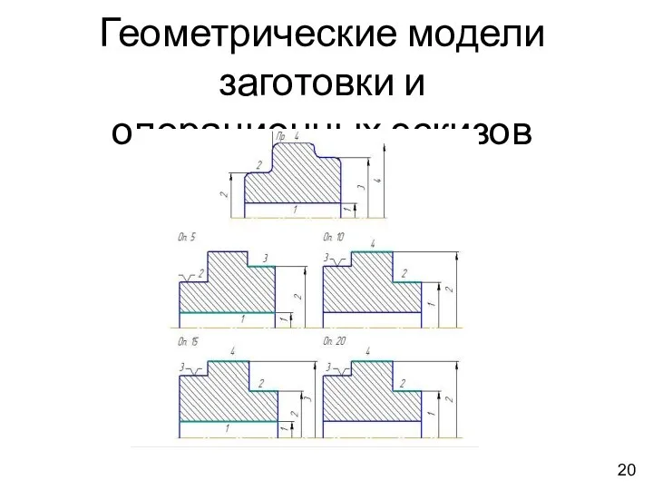 Геометрические модели заготовки и операционных эскизов 20