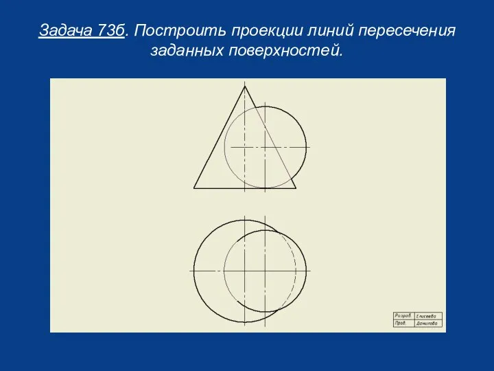 Задача 73б. Построить проекции линий пересечения заданных поверхностей.