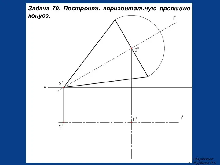 Задача 70. Построить горизонтальную проекцию конуса.