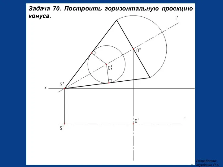 Задача 70. Построить горизонтальную проекцию конуса.