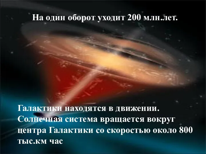 Галактики находятся в движении. Солнечная система вращается вокруг центра Галактики со