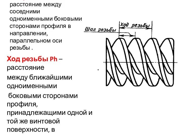 Шаг резьбы Р – расстояние между соседними одноименными боковыми сторонами профиля