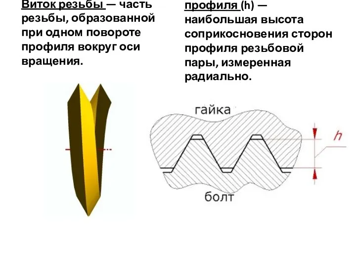 Виток резьбы — часть резьбы, образованной при одном повороте профиля вокруг