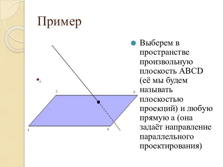 Пример Выберем в пространстве произвольную плоскость ABCD (её мы будем называть