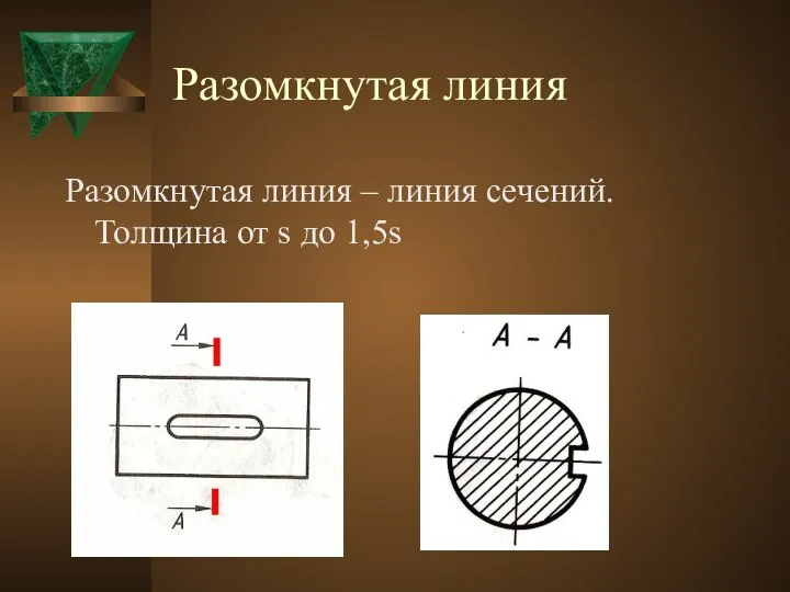 Разомкнутая линия Разомкнутая линия – линия сечений. Толщина от s до 1,5s