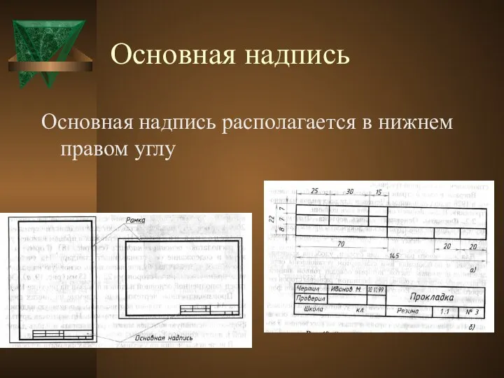 Основная надпись Основная надпись располагается в нижнем правом углу