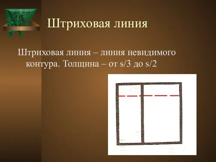 Штриховая линия Штриховая линия – линия невидимого контура. Толщина – от s/3 до s/2