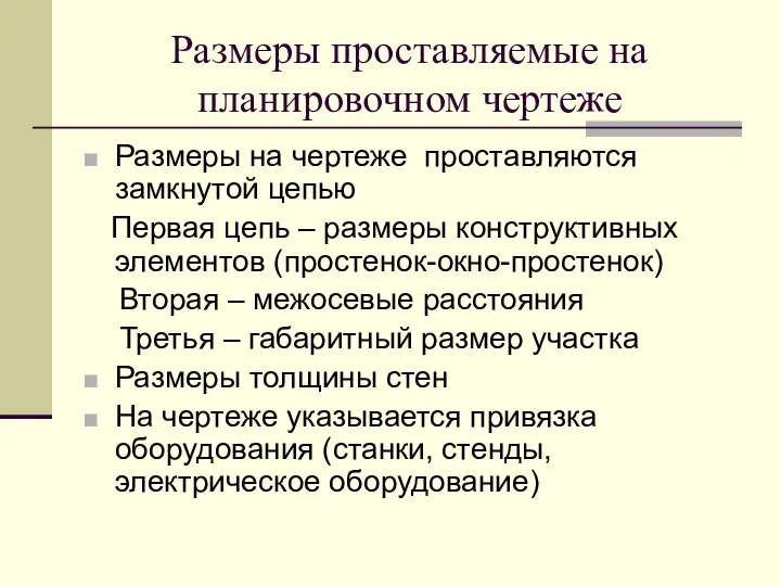 Размеры проставляемые на планировочном чертеже Размеры на чертеже проставляются замкнутой цепью