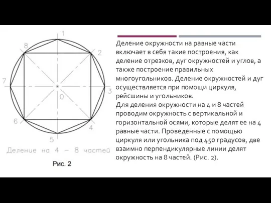 Деление окружности на равные части включает в себя такие построения, как