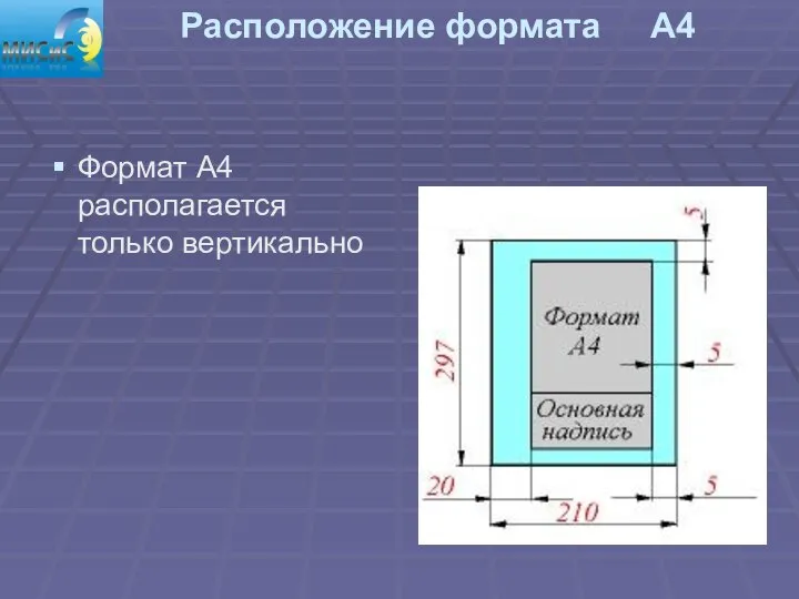 Расположение формата А4 Формат А4 располагается только вертикально