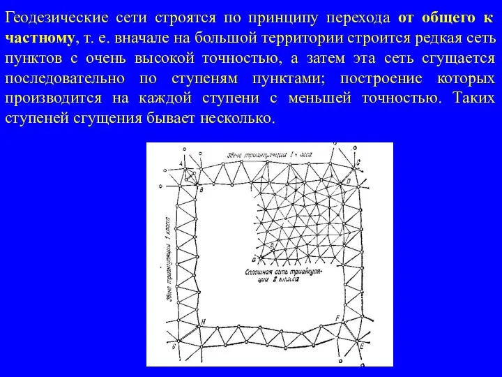 Геодезические сети строятся по принципу перехода от общего к частному, т.