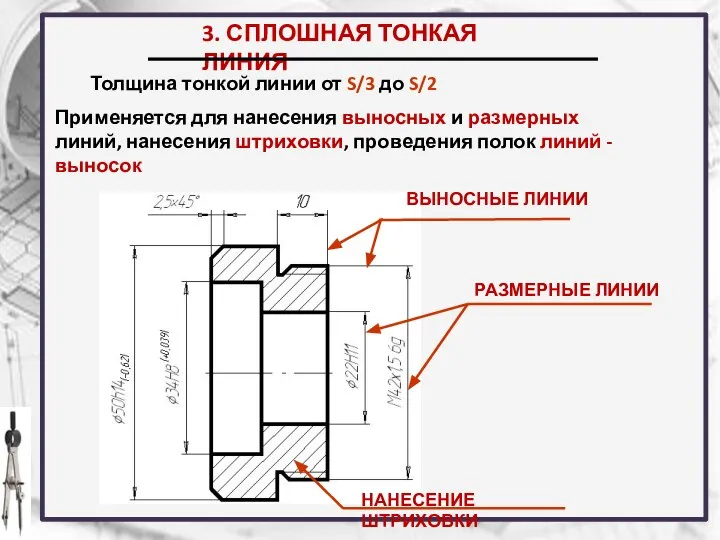 3. СПЛОШНАЯ ТОНКАЯ ЛИНИЯ Толщина тонкой линии от S/3 до S/2