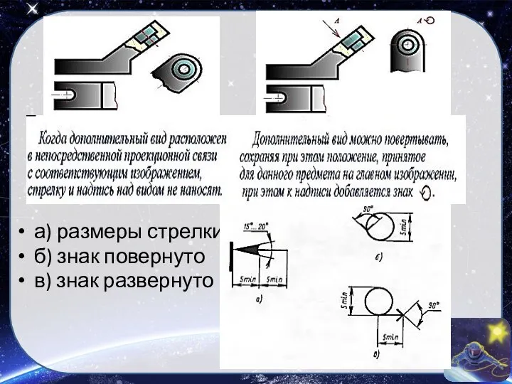 а) размеры стрелки б) знак повернуто в) знак развернуто