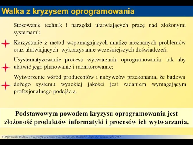 Walka z kryzysem oprogramowania Stosowanie technik i narzędzi ułatwiających pracę nad