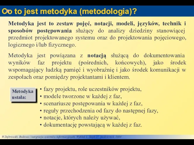 Co to jest metodyka (metodologia)? Metodyka jest to zestaw pojęć, notacji,