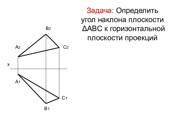 Задача: Определить угол наклона плоскости ΔАВС к горизонтальной плоскости проекций х
