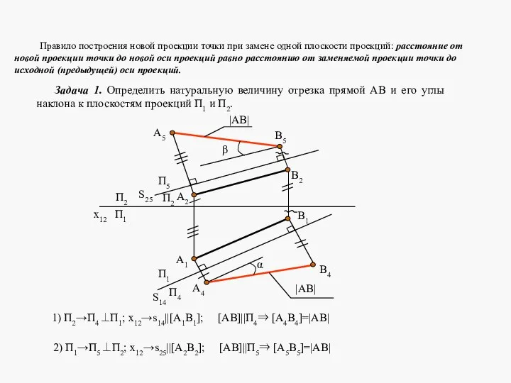 Правило построения новой проекции точки при замене одной плоскости проекций: расстояние