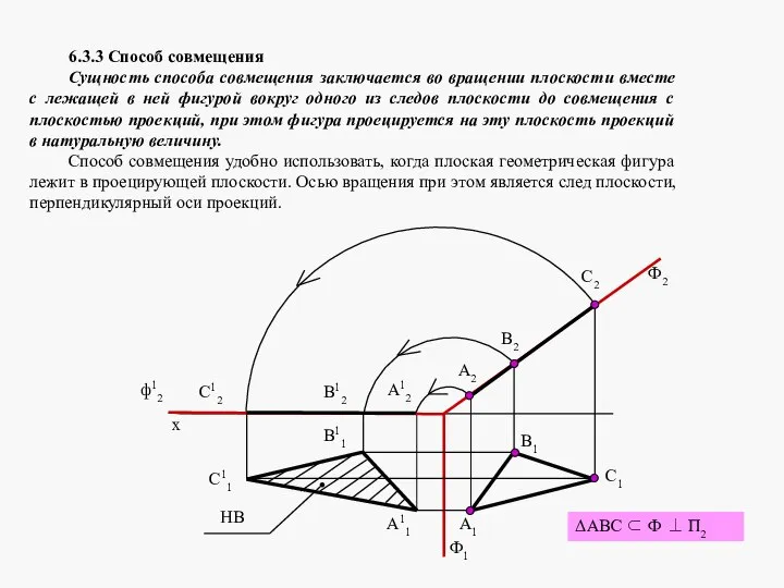 6.3.3 Способ совмещения Сущность способа совмещения заключается во вращении плоскости вместе