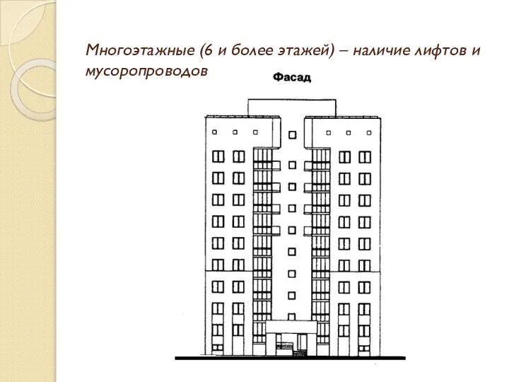 Многоэтажные (6 и более этажей) – наличие лифтов и мусоропроводов