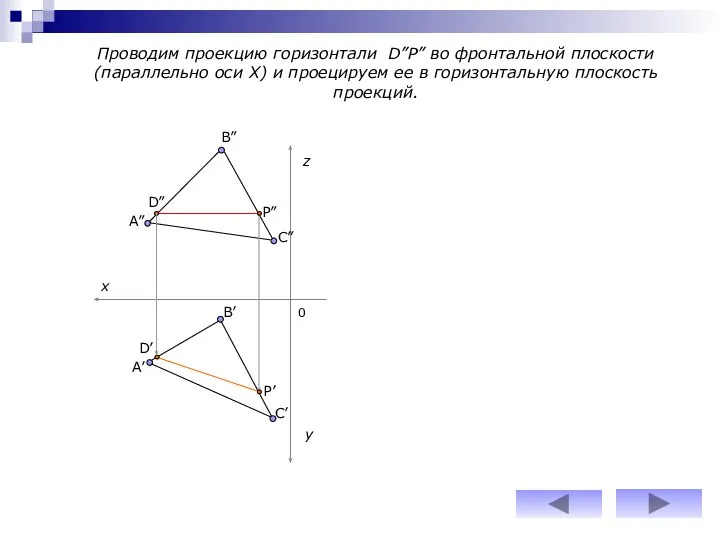 z y x A” A’ B” B’ C” C’ Проводим проекцию