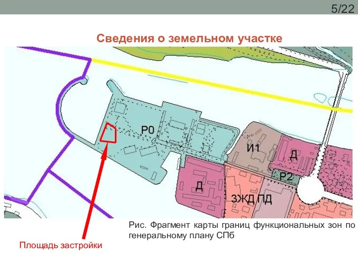 Сведения о земельном участке Площадь застройки Рис. Фрагмент карты границ функциональных