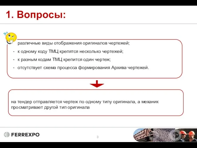 1. Вопросы: различные виды отображения оригиналов чертежей; к одному коду ТМЦ