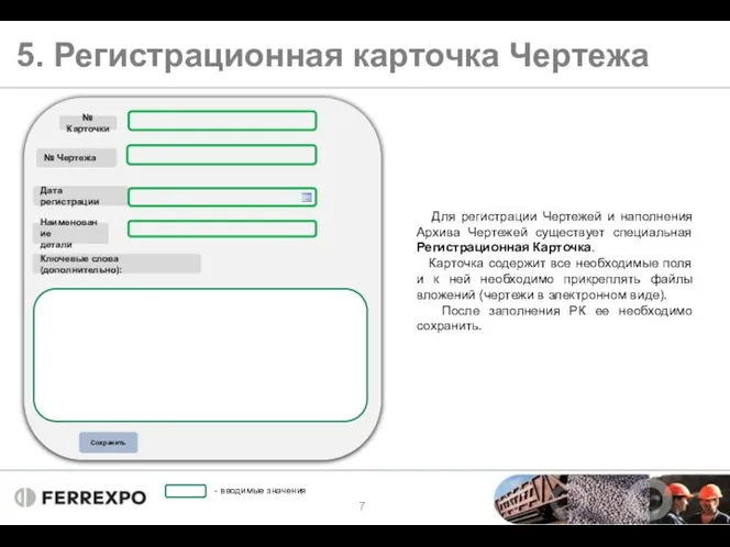 5. Регистрационная карточка Чертежа № Чертежа № Карточки Дата регистрации Наименование