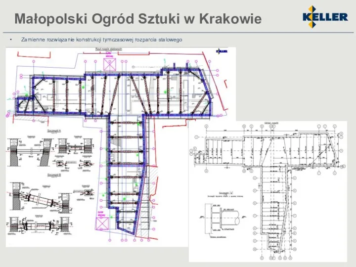 Małopolski Ogród Sztuki w Krakowie Zamienne rozwiązanie konstrukcji tymczasowej rozparcia stalowego