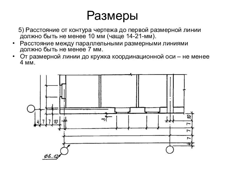 Размеры 5) Расстояние от контура чертежа до первой размерной линии должно