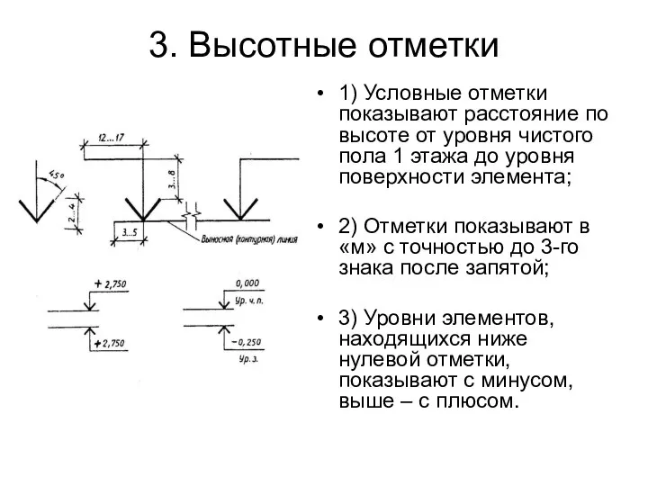 3. Высотные отметки 1) Условные отметки показывают расстояние по высоте от