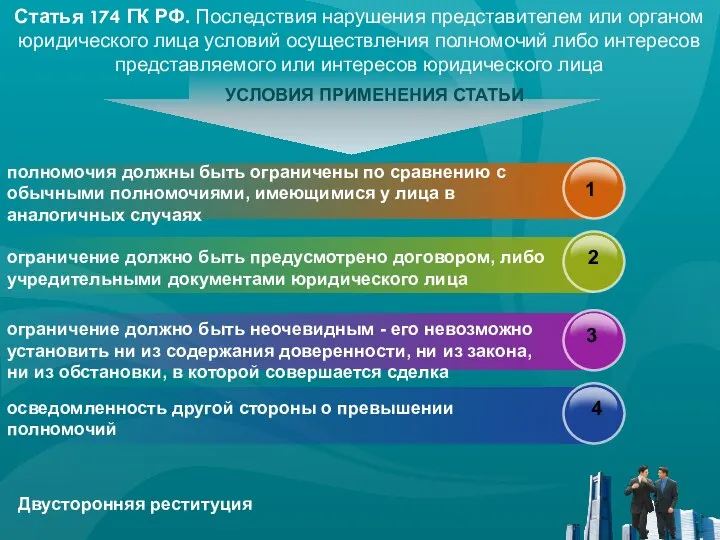 Статья 174 ГК РФ. Последствия нарушения представителем или органом юридического лица