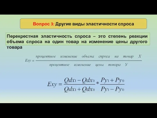 Вопрос 3: Другие виды эластичности спроса Перекрестная эластичность спроса – это