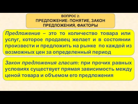 ВОПРОС 2: ПРЕДЛОЖЕНИЕ: ПОНЯТИЕ, ЗАКОН ПРЕДЛОЖЕНИЯ, ФАКТОРЫ Предложение – это то