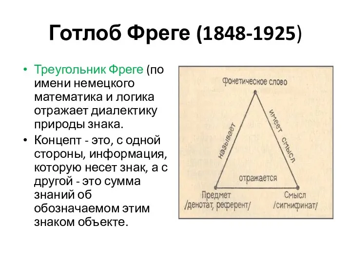 Готлоб Фреге (1848-1925) Треугольник Фреге (по имени немецкого математика и логика