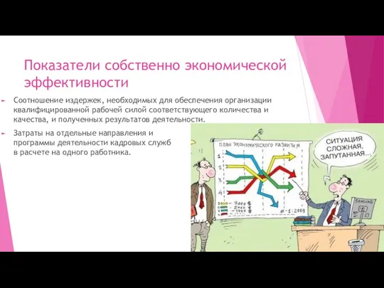 Показатели собственно экономической эффективности Соотношение издержек, необходимых для обеспечения организации квалифицированной