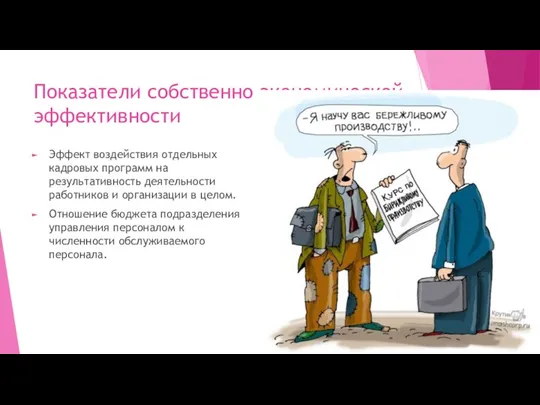 Показатели собственно экономической эффективности Эффект воздействия отдельных кадровых программ на результативность