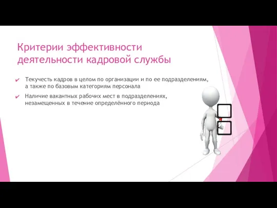 Критерии эффективности деятельности кадровой службы Текучесть кадров в целом по организации