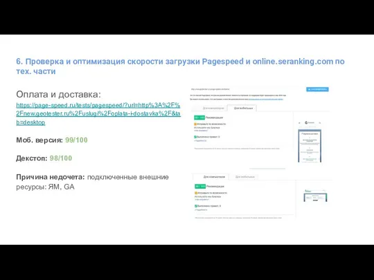 6. Проверка и оптимизация скорости загрузки Pagespeed и online.seranking.com по тех.