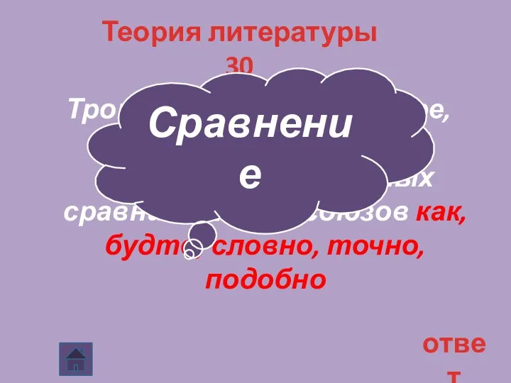 Теория литературы 30 Троп, близкий к метафоре, отличающийся от неё наличием