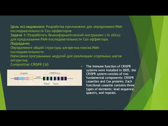 Цель исследования: Разработка приложения для определения PAM-последовательности Cas-эффекторов Задача 1: Разработать