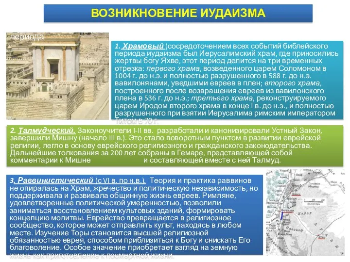 ВОЗНИКНОВЕНИЕ ИУДАИЗМА В религиоведении принято различать в развитии иудаизма три исторических