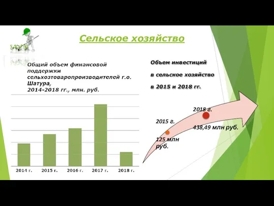 Сельское хозяйство Объем инвестиций в сельское хозяйство в 2015 и 2018 гг.