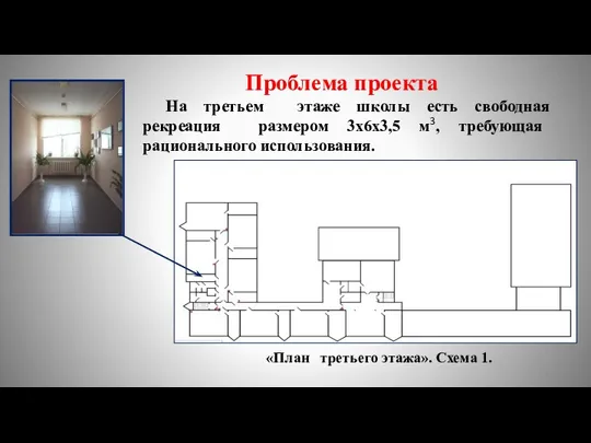 Проблема проекта На третьем этаже школы есть свободная рекреация размером 3х6х3,5