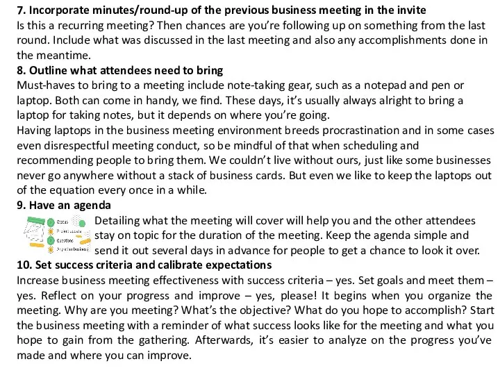 7. Incorporate minutes/round-up of the previous business meeting in the invite